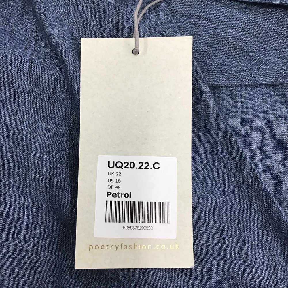 NWT POETRY Petrol Blue Linen Tie Back Midi Dress 18 Lagenlook Art To Wear Pocket - Picture 8 of 13